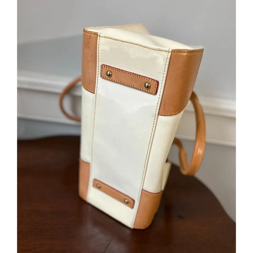 Dooney & Bourke Janine Ivory Cream Leather Satchel Tan Trim Red Lining Vintage